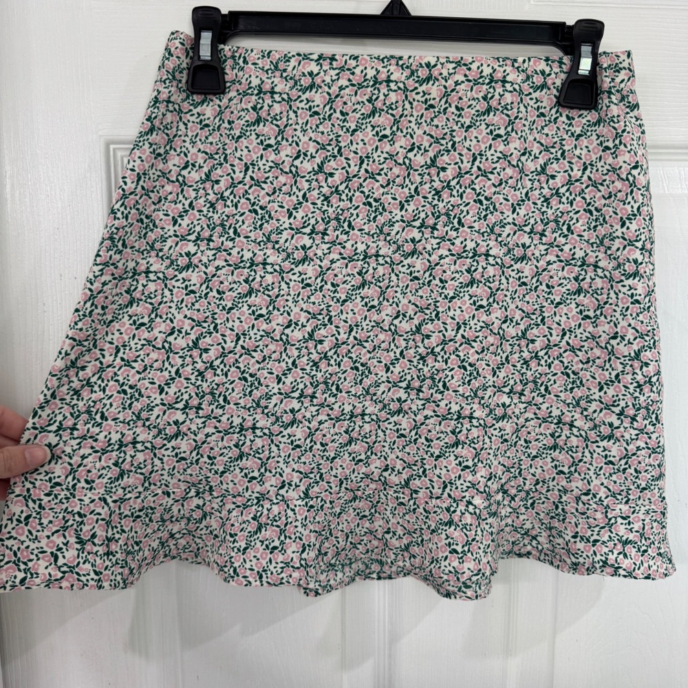 Show Me Your Mumu Pink Green Floral Ruffle Hem Mini Skirt Small